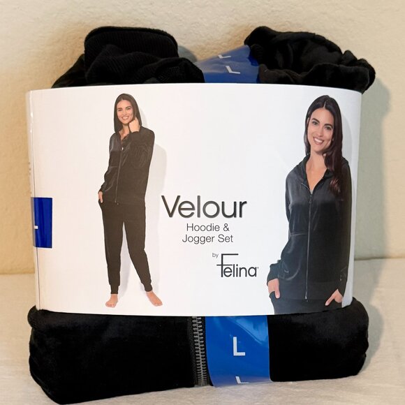 Felina Women's Luxe Velour Track Suit Size L Black Soft Loungewear Relax Fit NEW - Picture 6 of 11